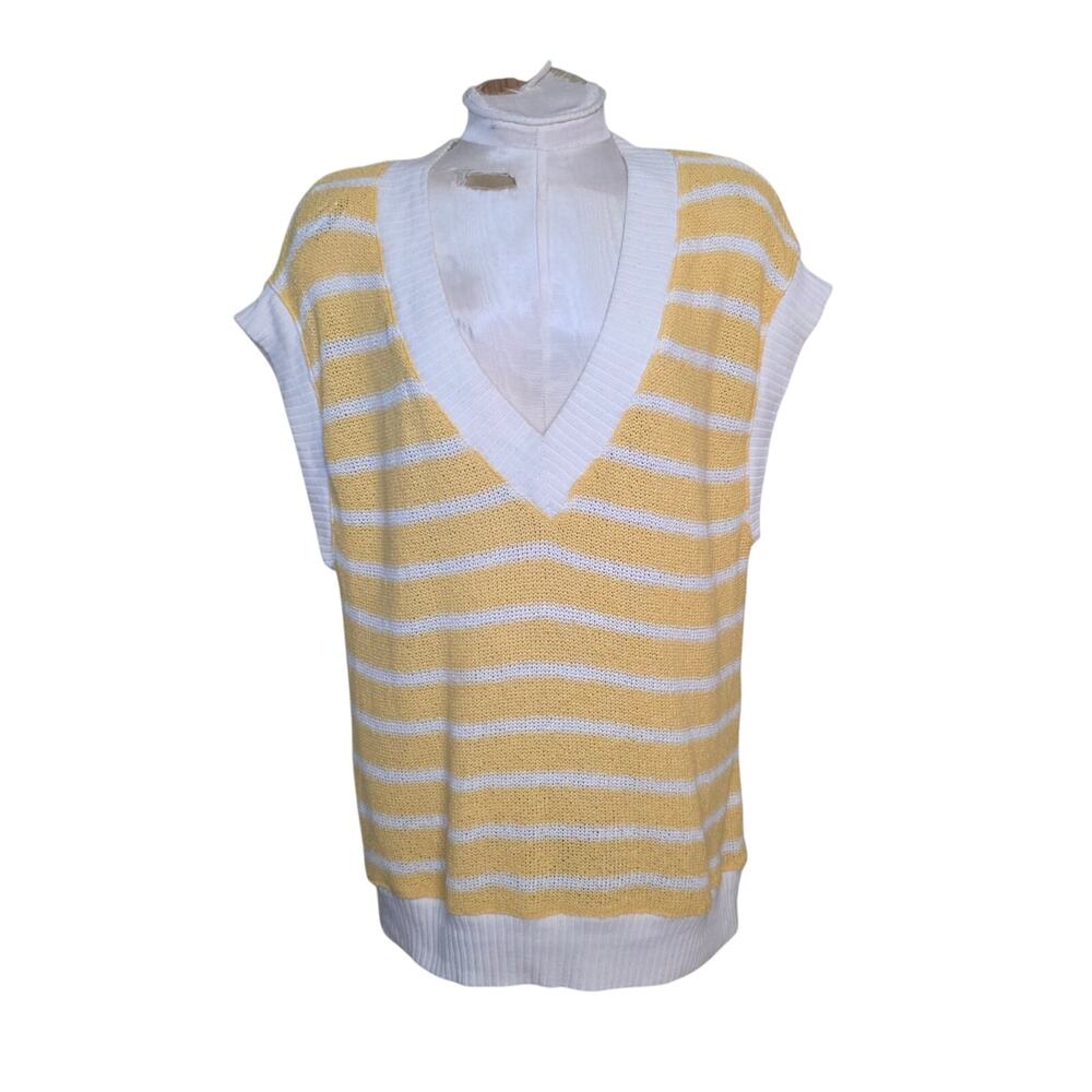 Zara Yellow & White Striped Sleeveless Top Sweater Size S